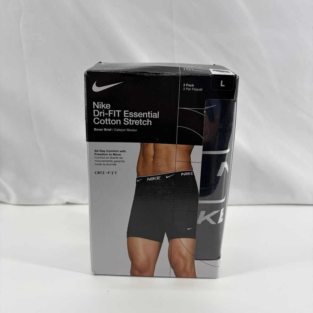 Nike Dri-FIT Essential Cotton Stretch Boxer Briefs 3 Pack Black Large KE1187-001
